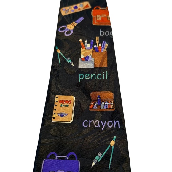 Steven Harris School Theme Necktie Mens Student Crayon Pencil Bag‎ Novelty Tie - Picture 2 of 6